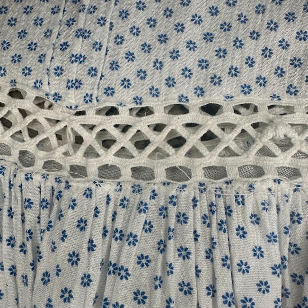 Free People Blue & White Floral Print Retro Kitty Crochet Trim Dress - SP - Picture 8 of 14